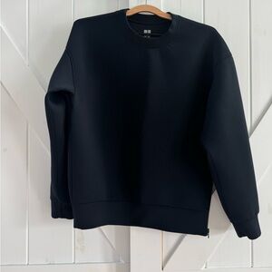 Theory x Uniqlo Scuba Matte Black Crewneck Sweatshirt with Zip Side